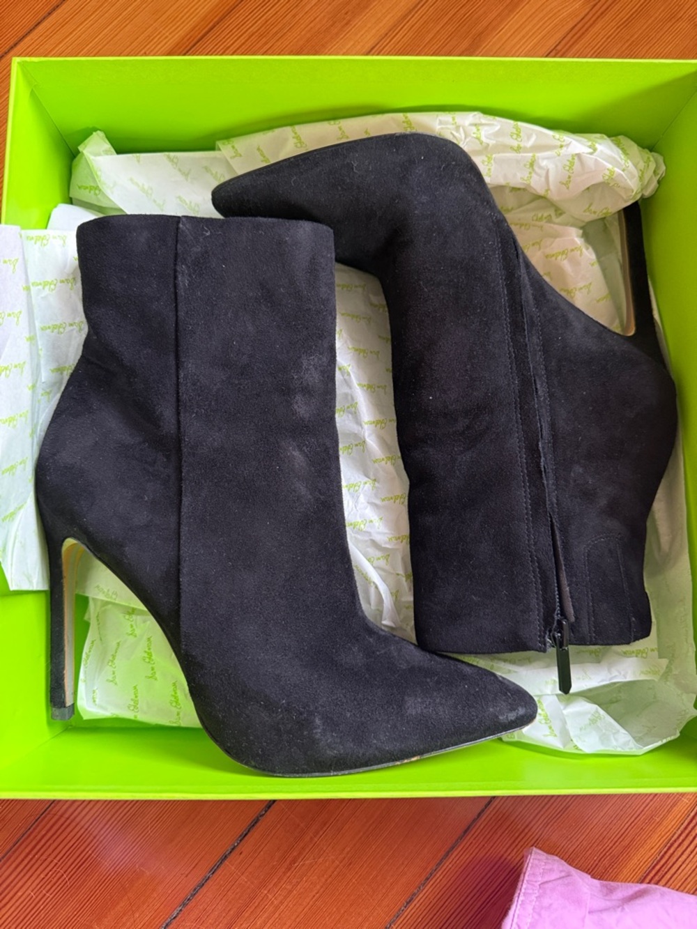 Sam Edelman Black Suede Pointed Toe Ankle Booties